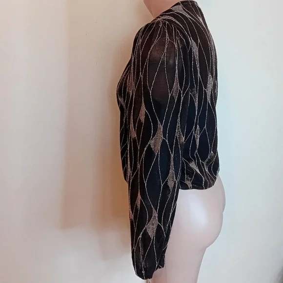 Autres Filles Sheer Arms Blouse Gold Metallic Sparkle Party Special Occasion XS - Picture 4 of 16